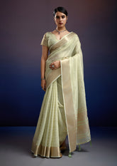 Noor-E-Chandni – Pale Gold Silk Saree With Golden Zari Weave